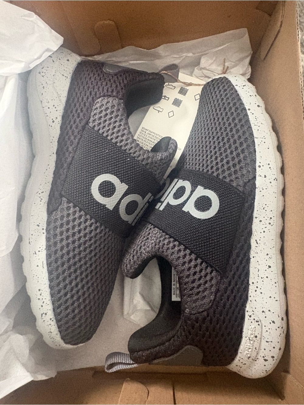adidas Kids Slip-On Mesh Sneakers - Black & White Speckle